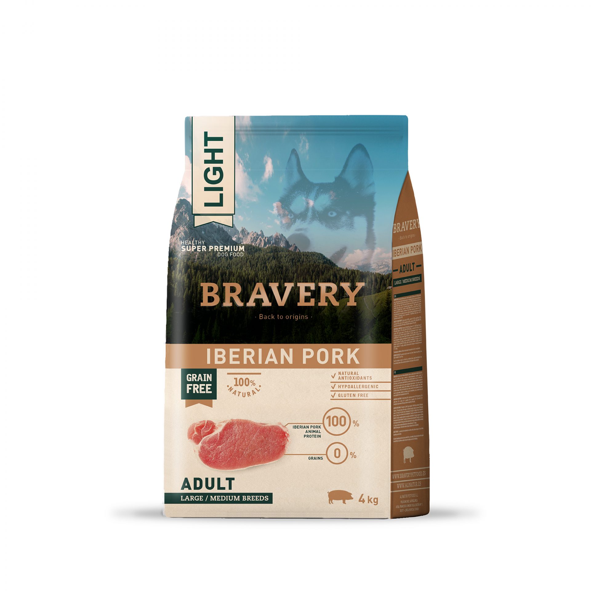 4PE040068 BRAVERY LIGHT IBERIAN PORK ADULT LARGE/MEDIUM BREEDS 4 KG - Imagen 1