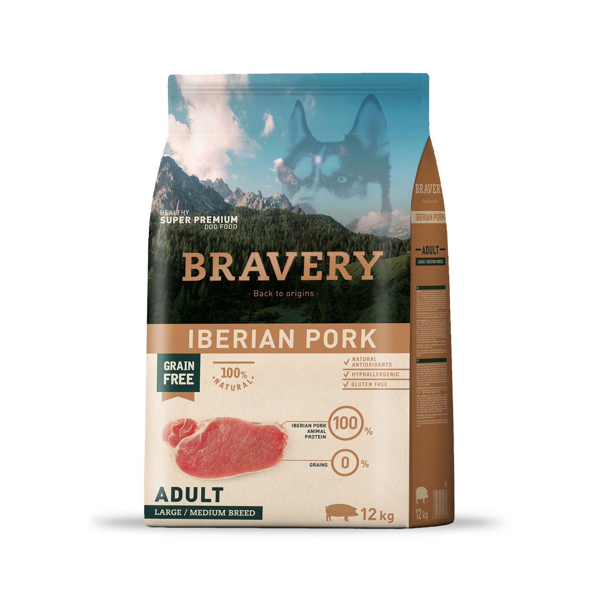 4PE120006 BRAVERY IBERIAN PORK ADULT LARGE/MEDIUM BREEDS 12 KG - Imagen 1
